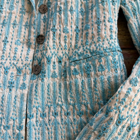 Biya Johnny Was 100% Silk embroidered blue and white blazer suit jacket | Small - Picture 5 of 5